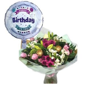זר שדה פורח ובלון Happy Birhday